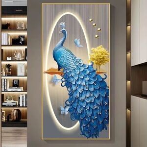 Luxury peacock wall decor painting LED Porcelain